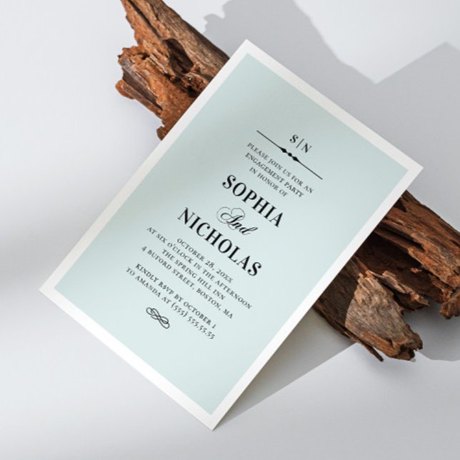 Convite Festa de noivado formal elegante azul (Criador carregado)