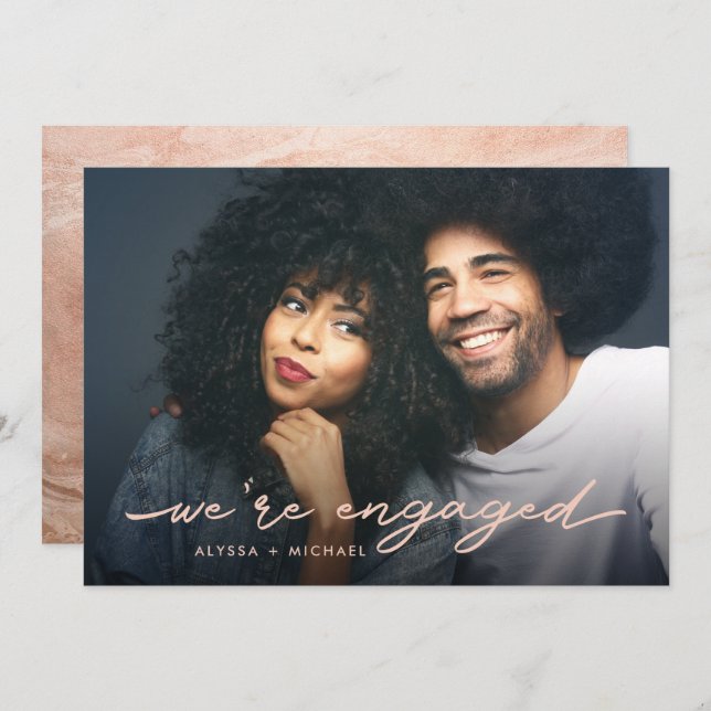 Convite Festa de noivado | Foto e Rosa de Faux Dourado (Frente/Verso)