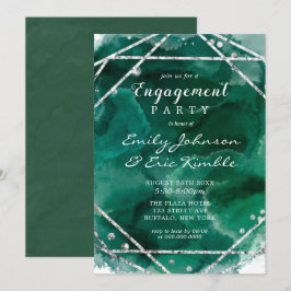 Convite Festa de noivado Geométrica de Silver Verde Esmera