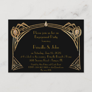 Convite Festa de noivado, grande Gatsby, art deco, preto