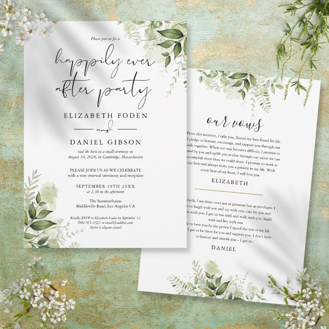 Convite Festa de Noivado Greenery Happily Ever After Votos (Greenery Happily Ever After Party Wedding Vows Invitation)