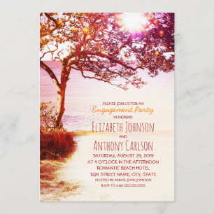 Convite Festa de noivado lunática da praia do por do sol