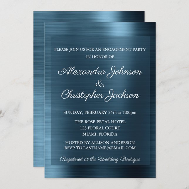 Convite Festa de noivado marinho Azul de Casamento (Frente/Verso)