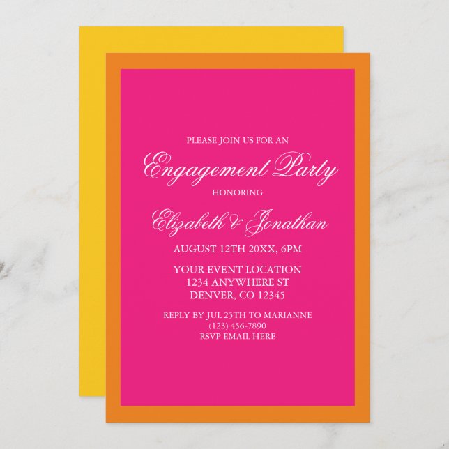 Convite Festa de noivado Mínima do Sol Vibrante (Frente/Verso)