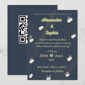 Convite Festa de Noivado Moderna com Azul Naval e Floral B