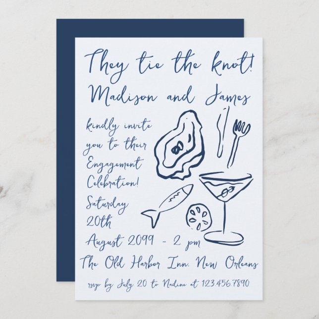 Convite Festa de noivado Náutica do Oceano de Praia do Fun (Frente/Verso)