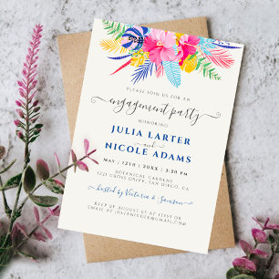Convite Festa de Noivado Navy Blue Pink Wild Rainforest
