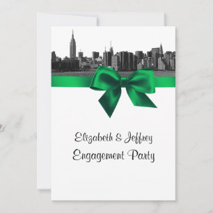 Convite Festa de Noivado NYC Wide Skyline Etched BW Verde