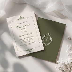 Convite Festa de Noivado Oval Crest Old Money Verde Oliva