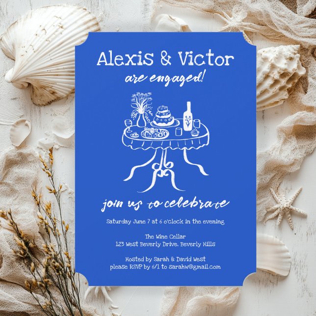 Convite Festa de noivado Personalizada de Janto de Buffet  (Whimsical Sketch Buffet DInner Custom Engagement Party Invitation
)