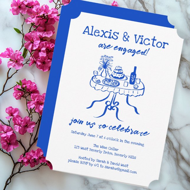 Convite Festa de noivado Personalizada de Janto de Buffet  (Whimsical Buffet DInner Custom Engagement Party Invitation
)
