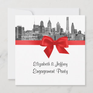 Convite Festa de Noivado Philadelphia Skyline Etch BW Verm