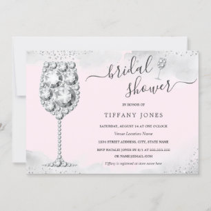 Convite Festa de Noivado Pink Silver Sparkle Diamond Bubbl