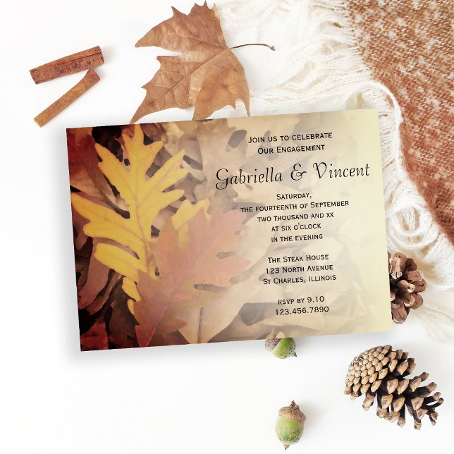 Convite Festa de noivado Pintada de Folhas (Fall in love and celebrate the engaged couple with this autumn engagement party invitation.)