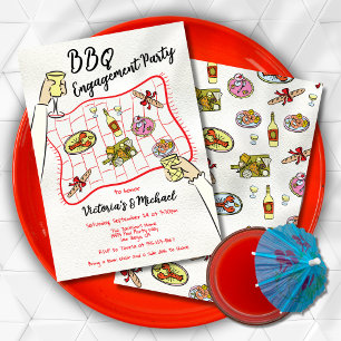 Convite Festa de noivado-piquenique desenhada à mão