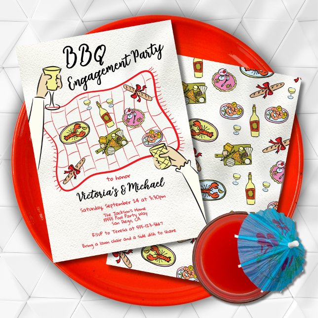 Convite Festa de noivado-piquenique desenhada à mão (Criador carregado)