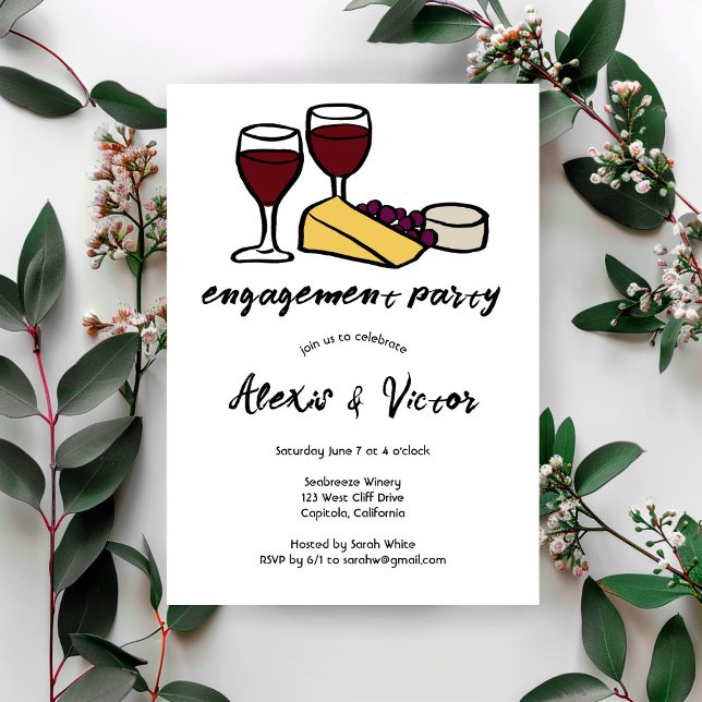 Convite Festa de noivado Provando Vinho e Queijo PERSONALI (Wine & Cheese Tasting Engagement Party CUSTOM Invitation
)