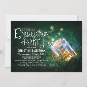 Convite festa de noivado Romântica de jarro e pirilampos