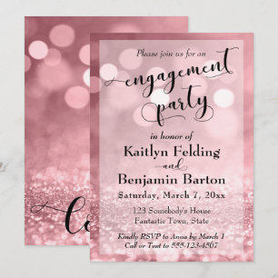Convite Festa de noivado Rosa Dourada Glitter Bokeh
