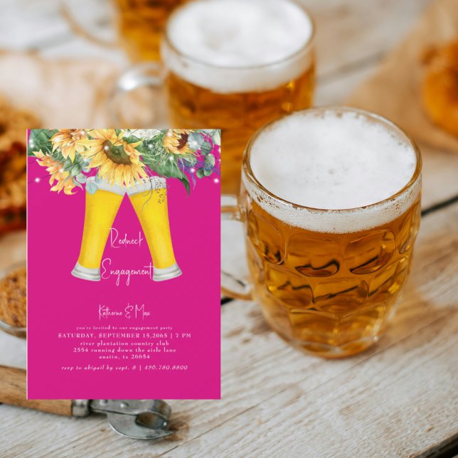 Convite Festa de noivado Rosa Quente de Girassol Vermelho (Criador carregado)