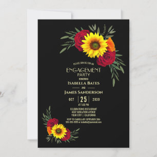 Convite Festa de noivado Rosa Sunflower Black
