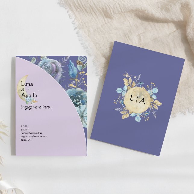 Convite Festa de noivado Roxo de Lua Whimsical (Criador carregado)