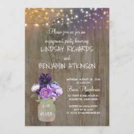 Convite Festa de noivado Roxo Floral Mason Jar Rustic