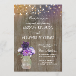 Convite Festa de noivado Roxo Floral Mason Jar Rustic