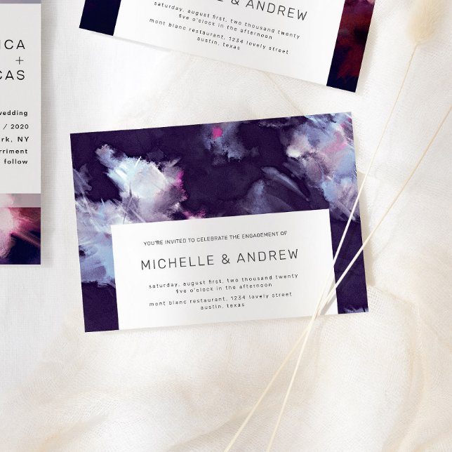 Convite Festa de noivado Roxo Moderna do Traço do Pincel (Criador carregado)