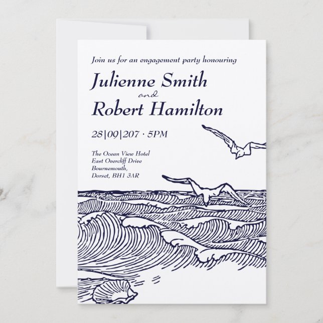 Convite Festa de noivado Russo do Oceano de Praia (Frente)