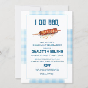 Convite Festa de Noivado Rustic Blue Gingham I Do BBQ