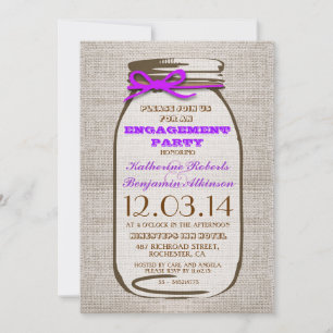 Convite Festa de noivado Rustic Burlap Mason Jar