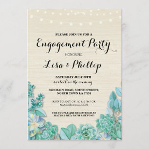 Convite Festa de noivado Rustic Chá Succults Invite