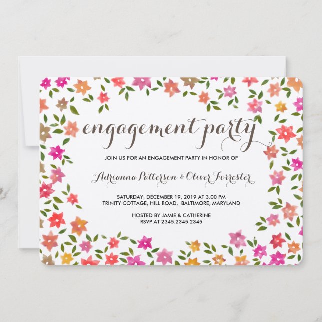 Convite Festa de noivado Rustic Floral Wreath (Frente)