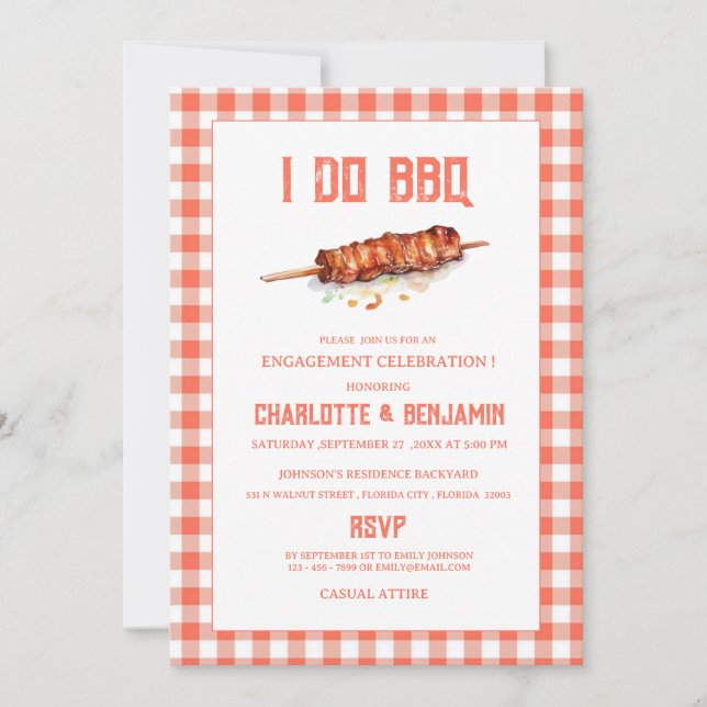 Convite Festa de Noivado Rustic Red Gingham I Do BBQ  (Frente)