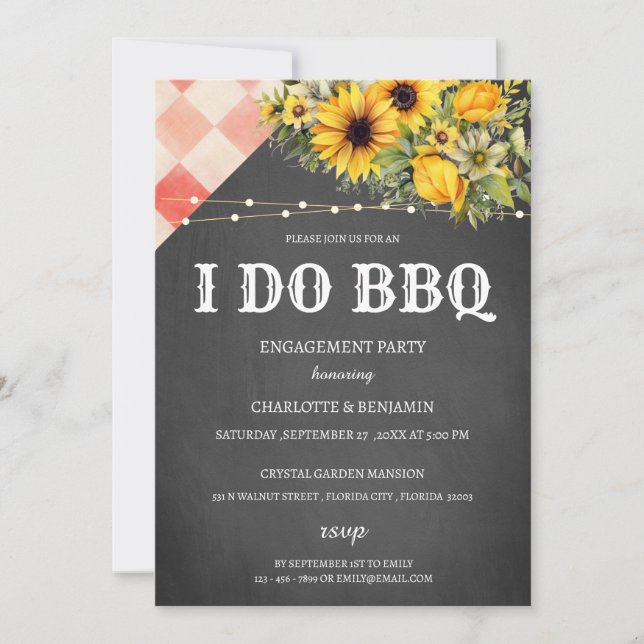 Convite Festa de Noivado Rustic Sunflower I Do BBQ  (Frente)