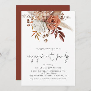 Convite Festa de noivado Rustic Terracotta Florals Script