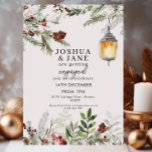 Convite Festa de noivado Rustic Winter Greenery Lanterna<br><div class="desc">Celebre suas notícias especiais em estilo com este elegante convite para festa de noivado de inverno. Apresentando galhos de pinheiro com aquarela, bagas, pinecones e uma lanterna suavemente brilhante, esta design estabelece o clima perfeito para uma reunião festiva de dezembro. Personalize com seus nomes, data, local e detalhes de RSVP....</div>
