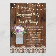 Festa de noivado Rustic Wood Floral Jar Invite