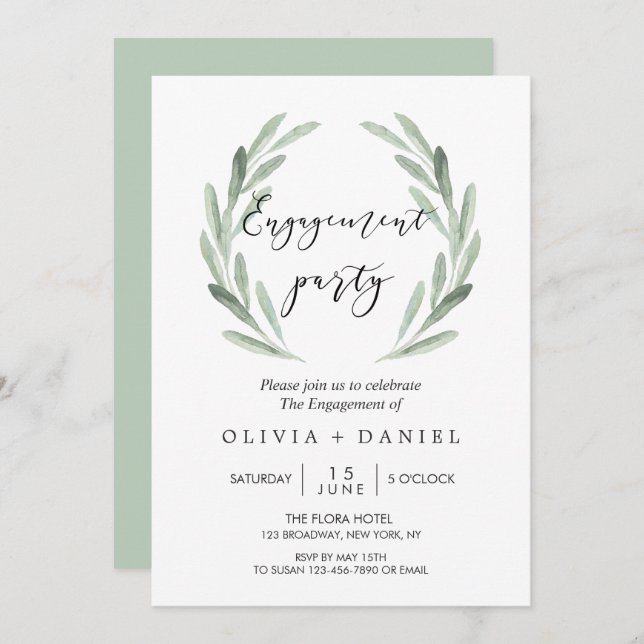 Convite Festa de noivado rústica da grinalda do ramo de (Frente/Verso)