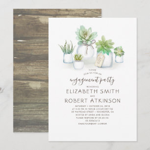 Convite Festa de noivado rústica dos Succulents do frasco