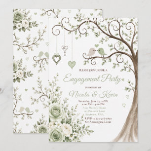 Convite Festa de Noivado Sage Green Blossom