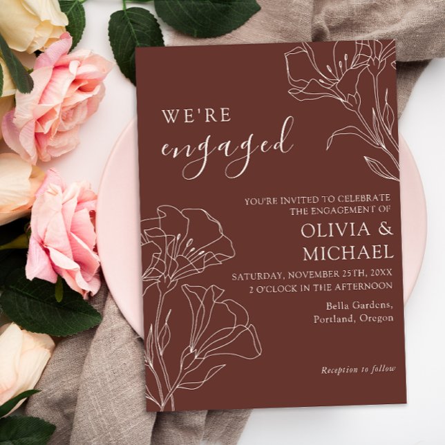 Convite Festa de noivado Simples de Caligrafia Elegante (Criador carregado)