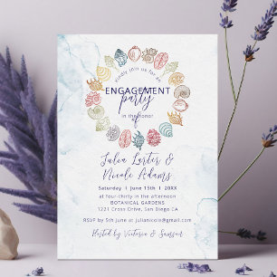 Convite Festa de noivado Simples de praia de Wreath