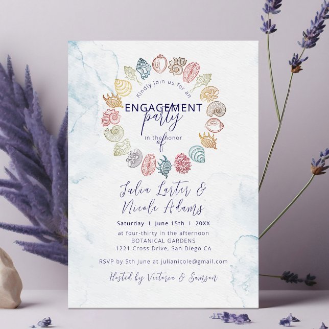 Convite Festa de noivado Simples de praia de Wreath (Criador carregado)