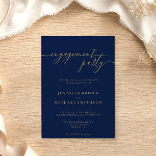Convite Festa de Noivado Simples Navy Dourado