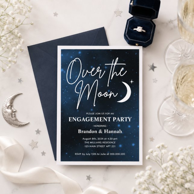 Convite Festa de Noivado Sob a Lua (Over The Moon Engagement Party Invitation
)