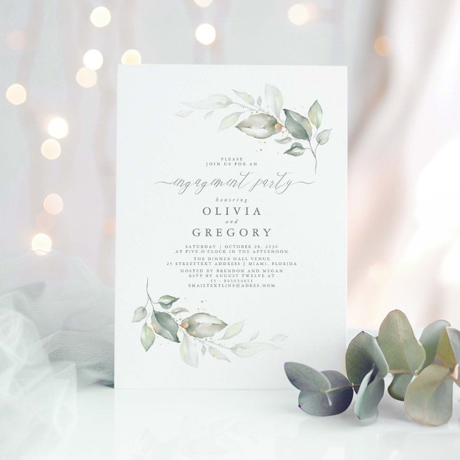 Convite Festa de noivado Verde Elegante Moderna (Soft Greenery Engagement Party Invitation)
