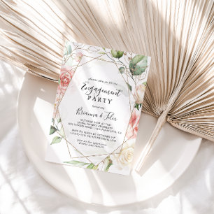 Convite Festa de noivado verde geométrica Dourada