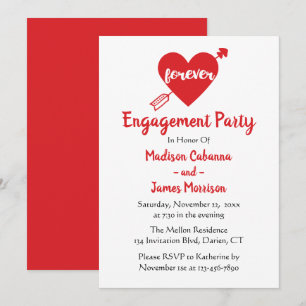 Convite Festa de Noivado Vermelho Corações Casamento Moder